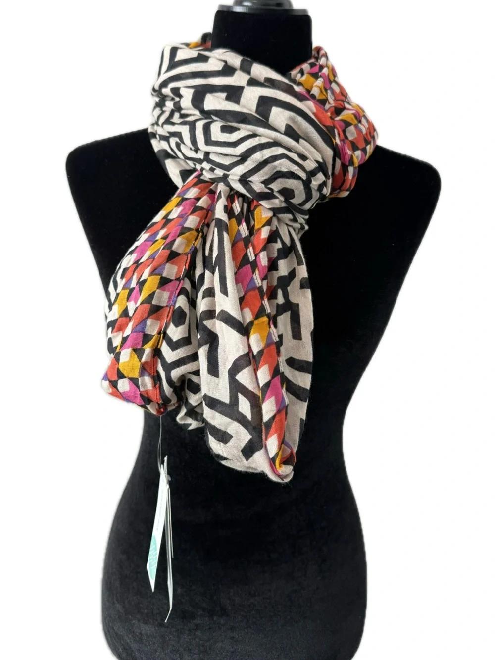 NWT Lulla Perla Geo Infinity Scarf Black White Multicolor Lightweight Loop Scarf